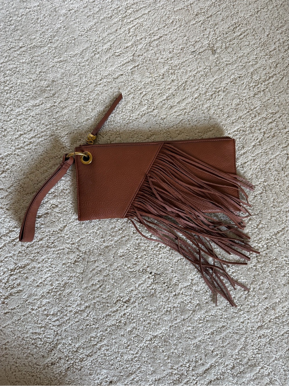 HOBO Dizzy Fringe Leather Wristlet Clutch - Brown